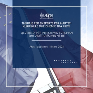 (AL) Shkolla Shqiptare e Administratës Publike kërkon të kontraktojë ekspertë për hartim kurrikule dhe dhënie trajnimi për “Qeverisja për integrimin evropian dhe anëtarësimin në BE”.