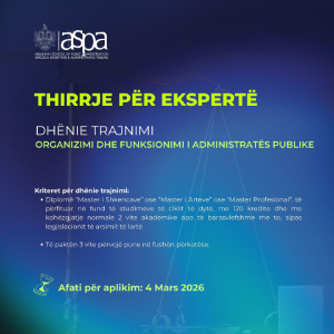 Dhënie trajnimi – Organizimi dhe funksionimi i administratës publike