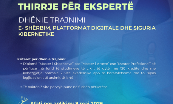 Thirrje për ekspertë – E-shërbim, platformat digjitale dhe siguria kibernetike