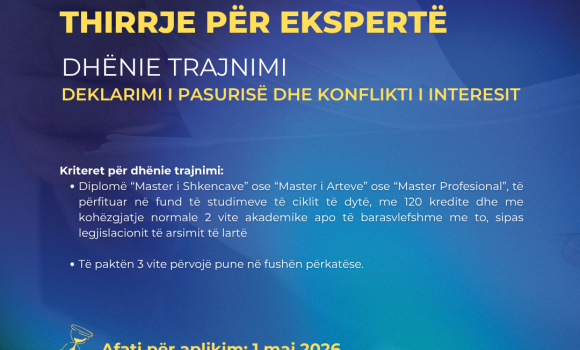 Thirrje për ekspertë – Deklarimi i pasurisë dhe Konflikti i interesit